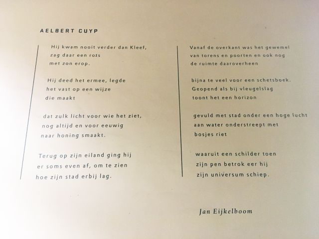 Aelbert Cuyp, gedicht van Jan Eijkelboom, gevonden in het Jan Eijkelboom Steegje in Dordrecht