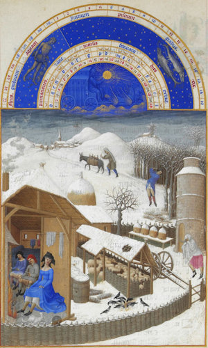 Februari, kalenderplaat van de Gebroeders Van Lymborch uit Les Très Riches Heures du Duc de Berry